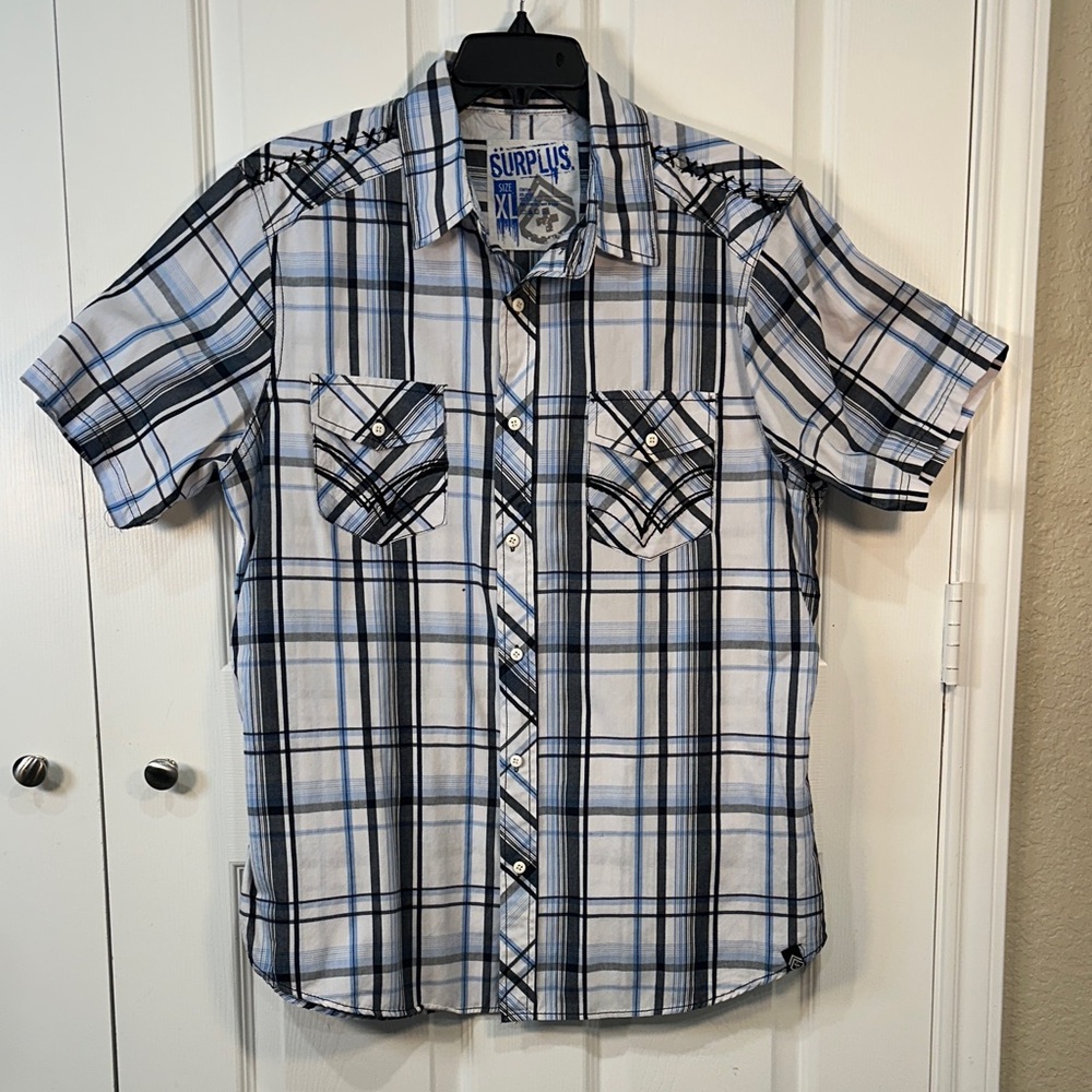 Surplus Men's White and Blue Plaid Casual Shirt
